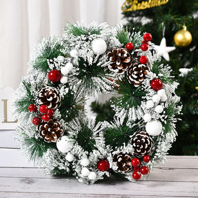 Farmhouse Christmas Wreath With Bells Door Pine Cone Decoration Artificial Geen Plants Simulation Flower Vine New Year Garland