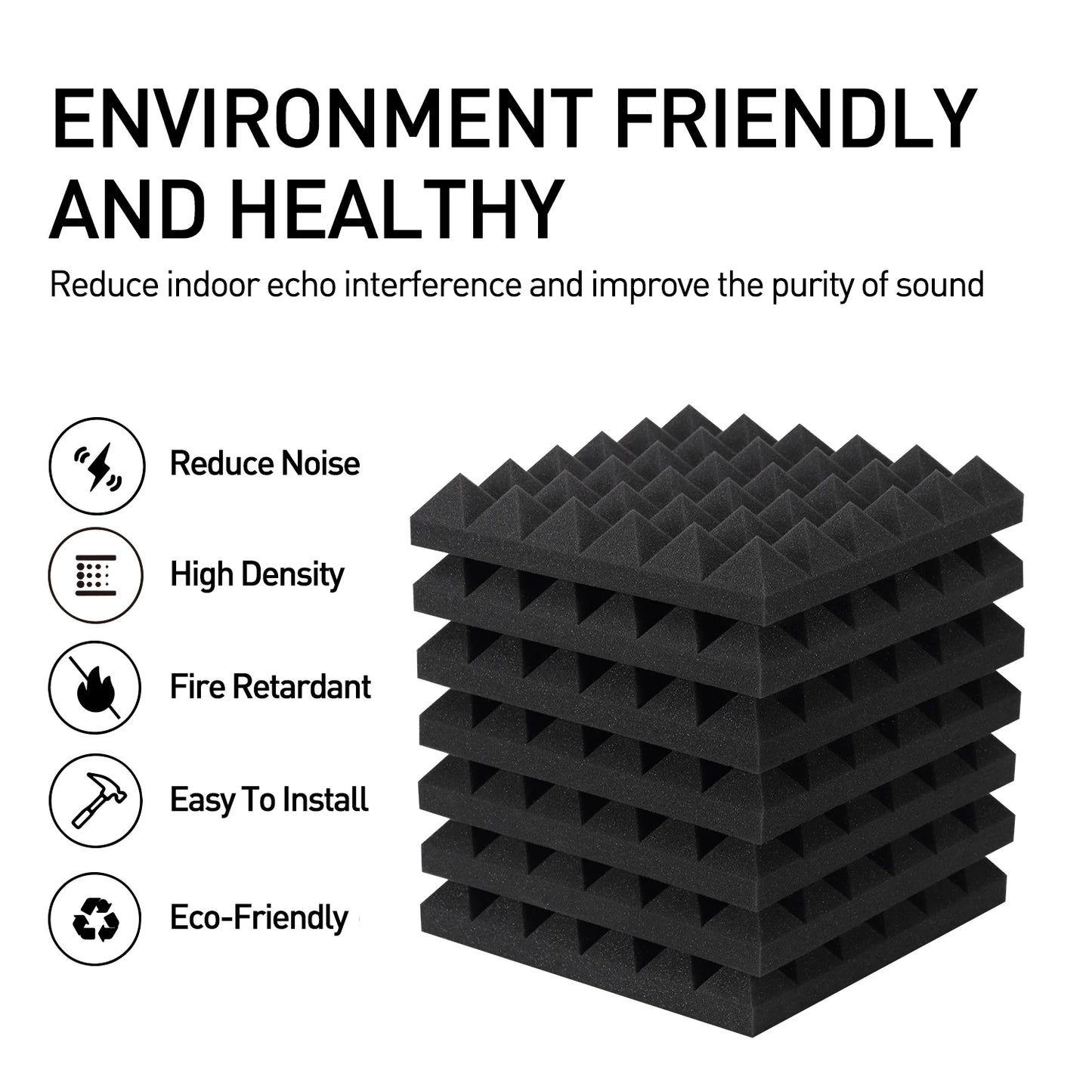 24 Packs Acoustic Foam Panels Pyramid 2" X 12" X 12", Soundproofing Foam Noise Cancelling Foam with 120 PCS Double-Side adhesive