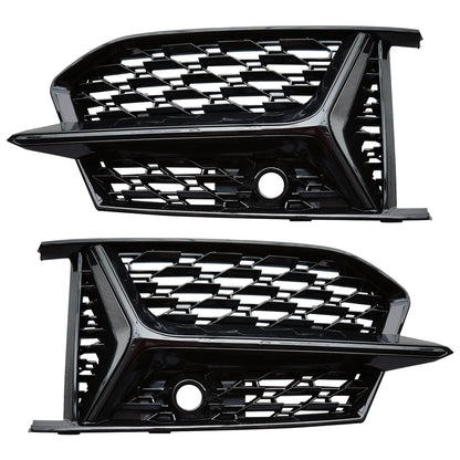 Glossy Black Car Front Bumper Grille Grill Cover For Audi S6 A6 C8 RS6 S-Line 2018 -2024 HONEYCOMB Fog Light Bezel Cover