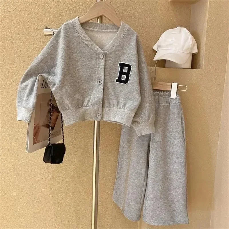 Spring and Autumn Sports Sets Kids Clothes Girls Letter Cardigan Top+Pants 2-piece Set Korean Version Simple Children's Clothing