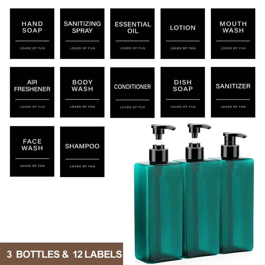 Bathroom Refillable Liquid Square Bottle Dispenser Lotion Containers With Labels Dish Soap Body Wash Dispenser 500ml