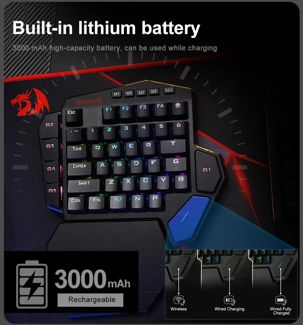 REDRAGON DITI ELITE K585 RGB 42 Key 2.4Ghz Wireless One-handed Mechanical Gaming Keyboard Blue Switch 7 Programmable Macro Keys