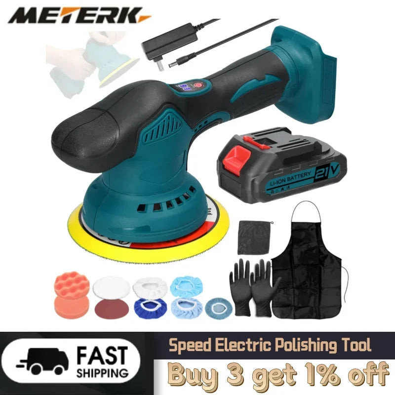 21V Cordless Car Polisher 6 Gears Speed Electric Polishing Tool Multifunctional Metal Waxing Rust Removal Wood Sanding Machine