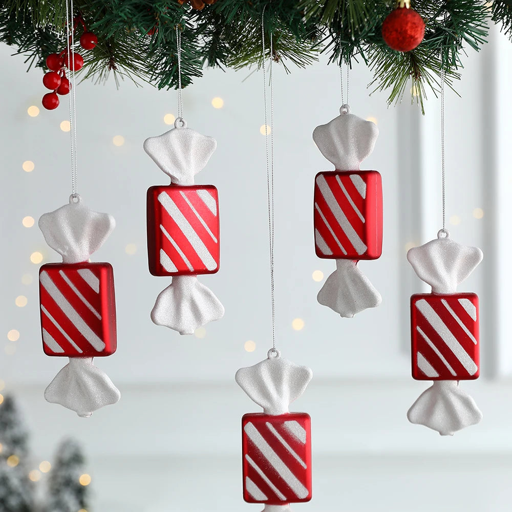 1Pcs 16CM Christmas Candy Pendant Red White PVC Painted Lollipop Cane Christmas Tree Decoration Christmas Home Decor Kids Gifts