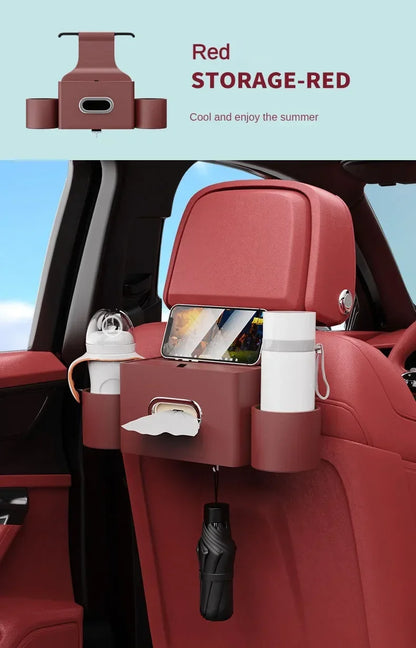 For Tesla Model 3 Y Leather Car Seatback Multi-Functional Storage Box Car Seat Back Organizer Rack Car Seat Rear Tissue Box