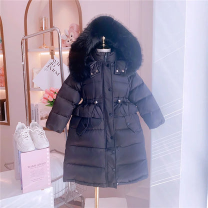 2023 New Thick Warm Long Coats Children's Outdoor Clothes Winter Jacket For Girls Fashion Hooded Outerwear Kids Cotton Parkas