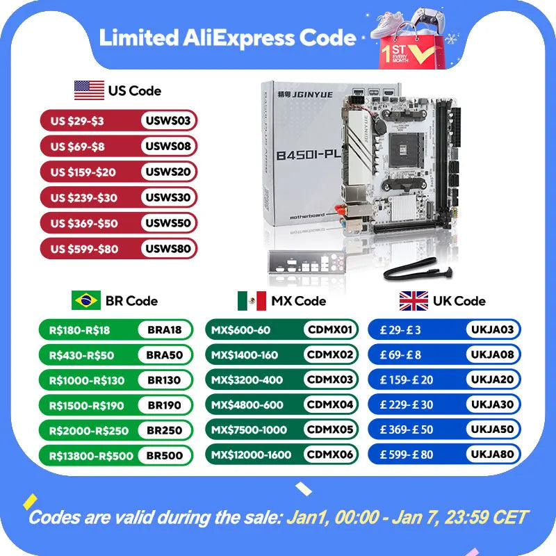 JGINYUE AMD AM4 ITX Motherboard supports Ryzen R3 R5 R7 1/2/3/4/5 series CPU DDR4 RAM Desktop PC PCI-E 3.0 B450I-PLUS ARGB MB