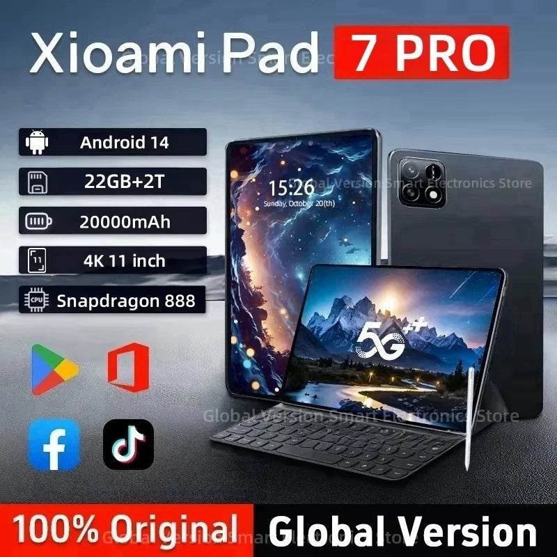 Global Version Original Xioami Pad 7 Pro Tablet 22GB+2T 11inch HD 4K Android 14 20000mAh 5G Dual SIM Phone Call WiFi GPS Tablet