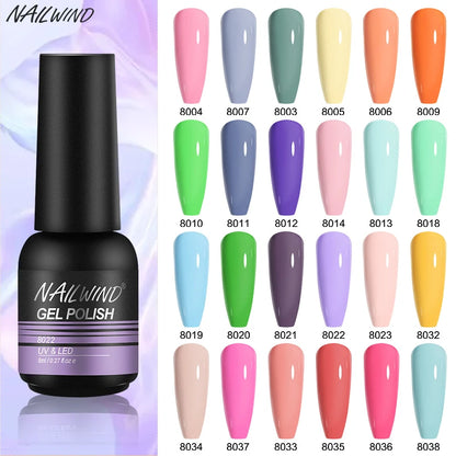 NAILWIND 8ml Gel Nail Polish Semi-permanent UV Varnish Led Esmaltes Hybrid Gel Varnishes Top Base Coat Polish Gel Nail Art