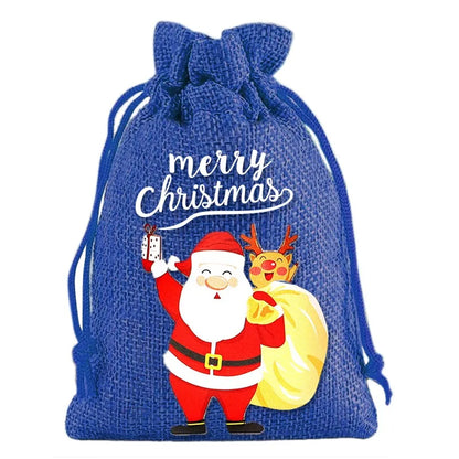 Linen Cotton Drawstring Bags Merry Christmas Decoration 2024 Christmas Navidad Natal New Year 2025 Packing Gift Candy Bag