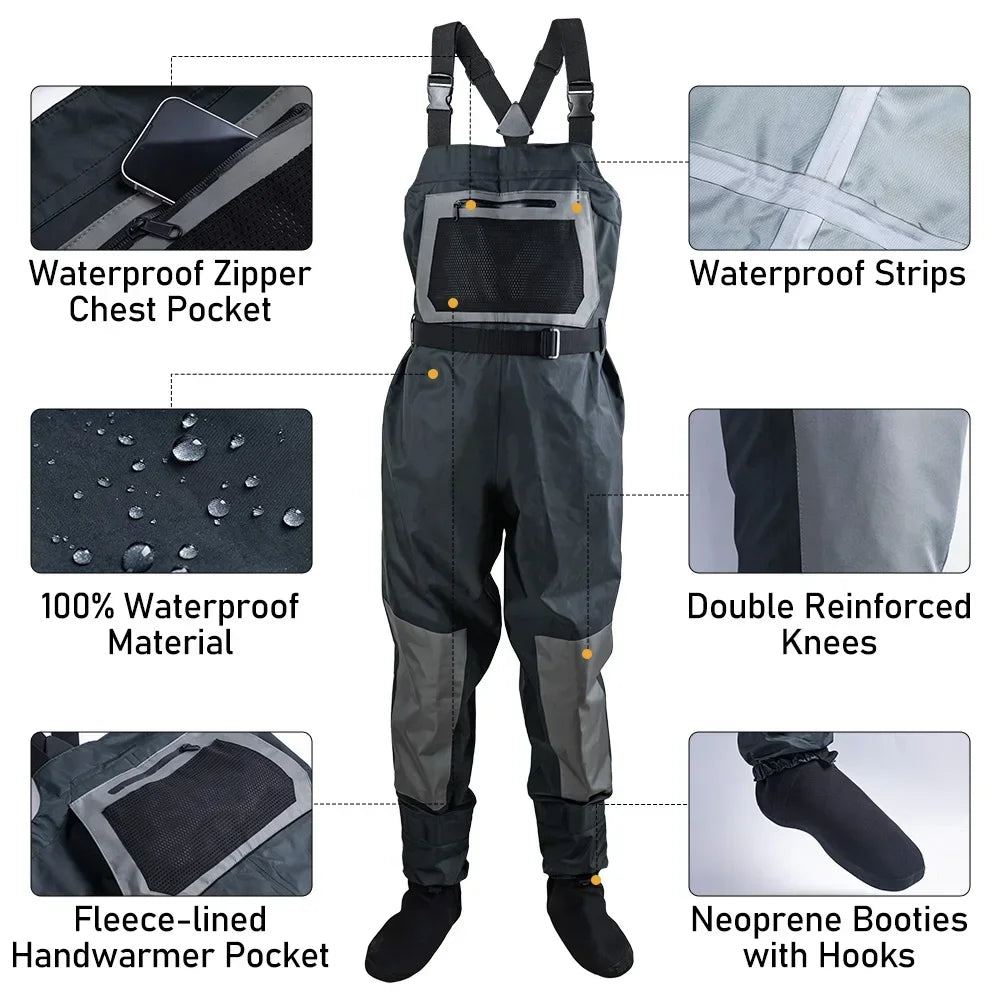 Thickened 100% Waterproof fishing clothes SML XL XXL Fly Fishing Waders Chest Overalls Waders Breathable Boot