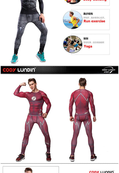 Rashguard Super T-Shirt Men's Long Sleeve Compression Tight Fitness Gym Sports Digital Printing Running Tracksuit Hero Jerseys