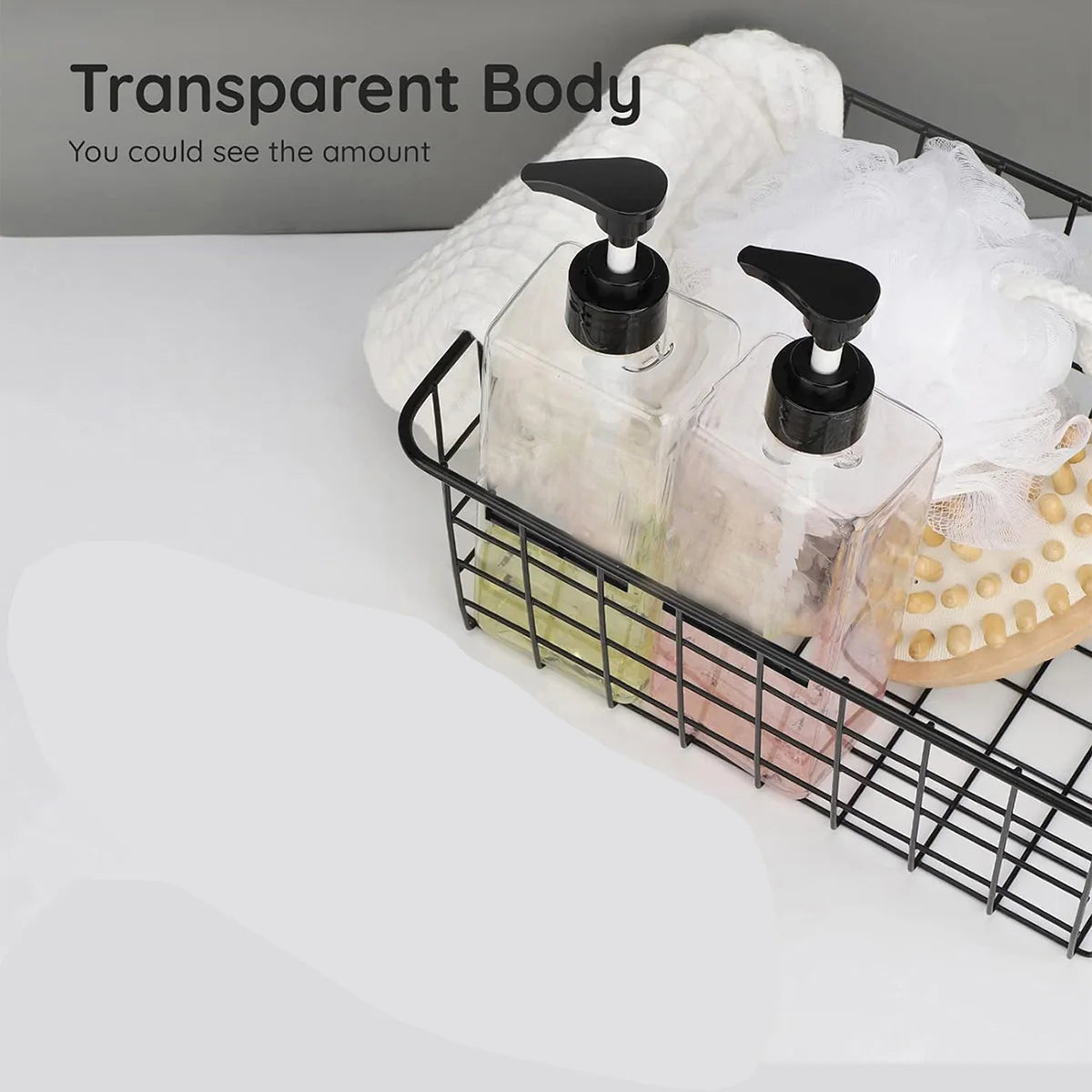 Bathroom Refillable Liquid Square Bottle Dispenser Lotion Containers With Labels Dish Soap Body Wash Dispenser 500ml