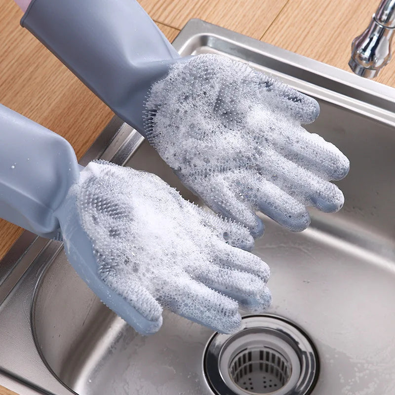 Silicone Dishwashing Gloves Dishwashing and Laundry Insulated Kitchen Cleaning Household Gloves Pet Bathing Gloves