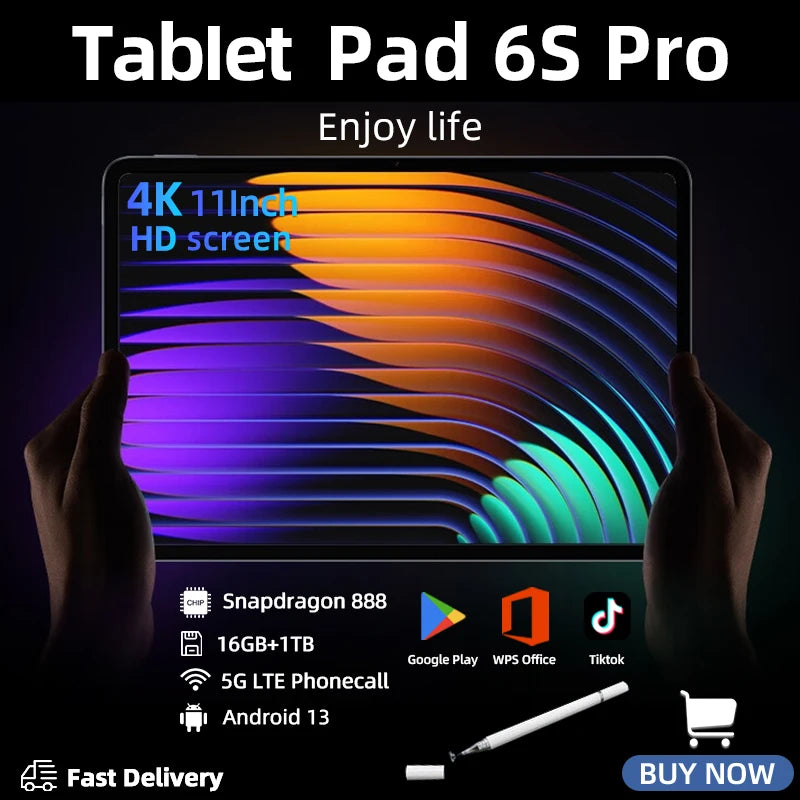 2024 Original Pad 6S Pro Global Version HD 4K Android 13 Snapdragon 888 11inch 16GB+1024GB 10000mAh Mi TabletPC 5G Dual SIM WIFI