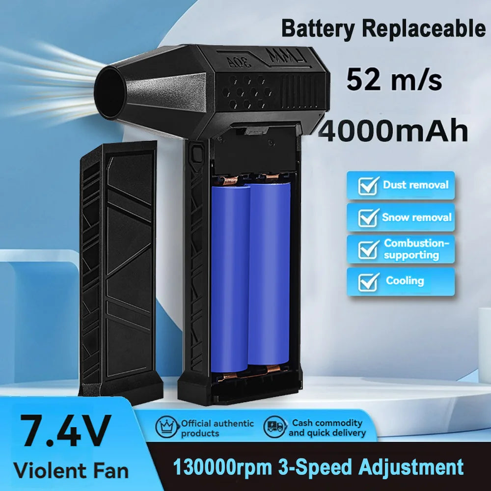 130000RPM 3 Speed ​​Mini Turbo Violent Fan Industrial Duct Fan Wireless Blower Super Power Air Blower Jet Gun Battery Replaceable