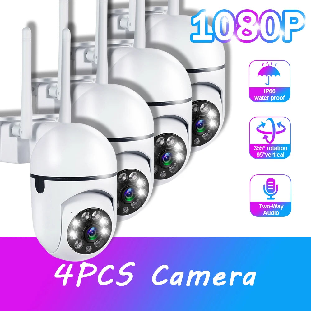 1080P 4PCS Outdoor Camera CCTV IP Wifi Surveillance Camera Waterproof Security Protection Wireless Home Monitor Track Alarm 360°