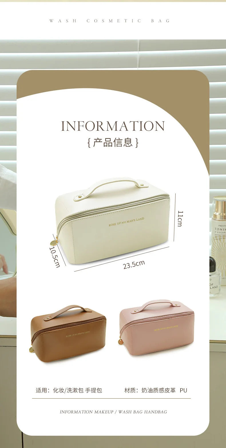 Large-Capacity Travel Cosmetic Bag Portable PU Makeup Pouch Women Waterproof Bathroom Washbag Multifunctional Toiletry Kit