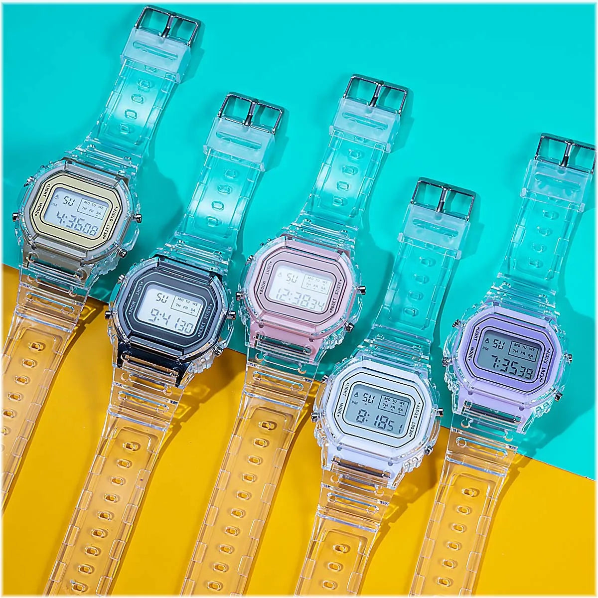 PCV/F91W Steel Strap Watch LED Digital Watch Square Women Watches Vintage Sports Military Watches Electronic Wrist Band Clock