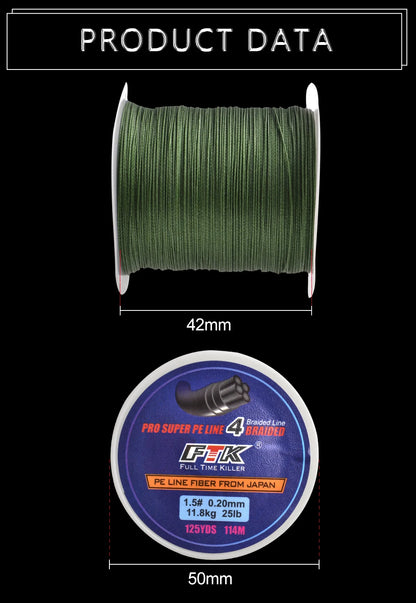 FTK 114M 4 Strands PE Braided Wire Fishing Line 125Yards 0.10mm-0.40mm 8LB-60LB Incredibly Strong Multifilament Fiber Line