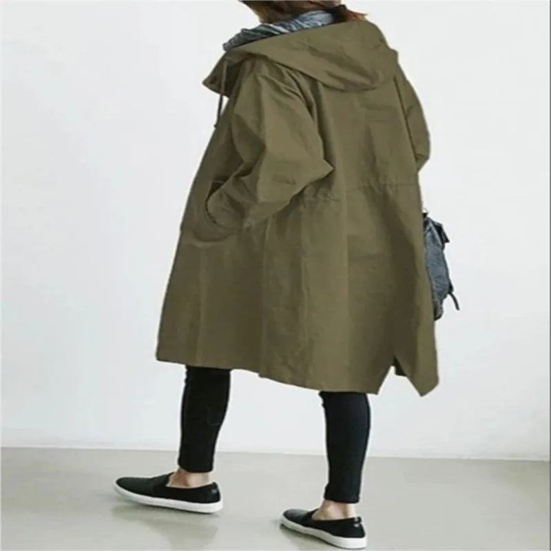 New Korean Version Y2K Trench Coats Women Casual Style Solid Loose Long Hooded Coat 2024 Spring Autumn Elegant Outwear Female