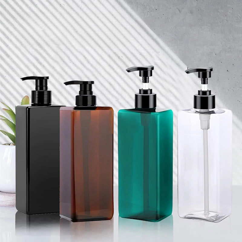 Bathroom Refillable Liquid Square Bottle Dispenser Lotion Containers With Labels Dish Soap Body Wash Dispenser 500ml