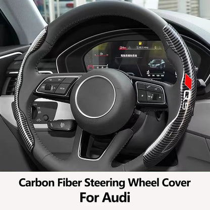 Car Steering Wheel Cover Carbon Black Fiber For Audi A3 A4 A5 A6 A7 A8 Q3 Q5 Q7 Q8 SQ5 Accessories Logo Car Steering Wheel Cover