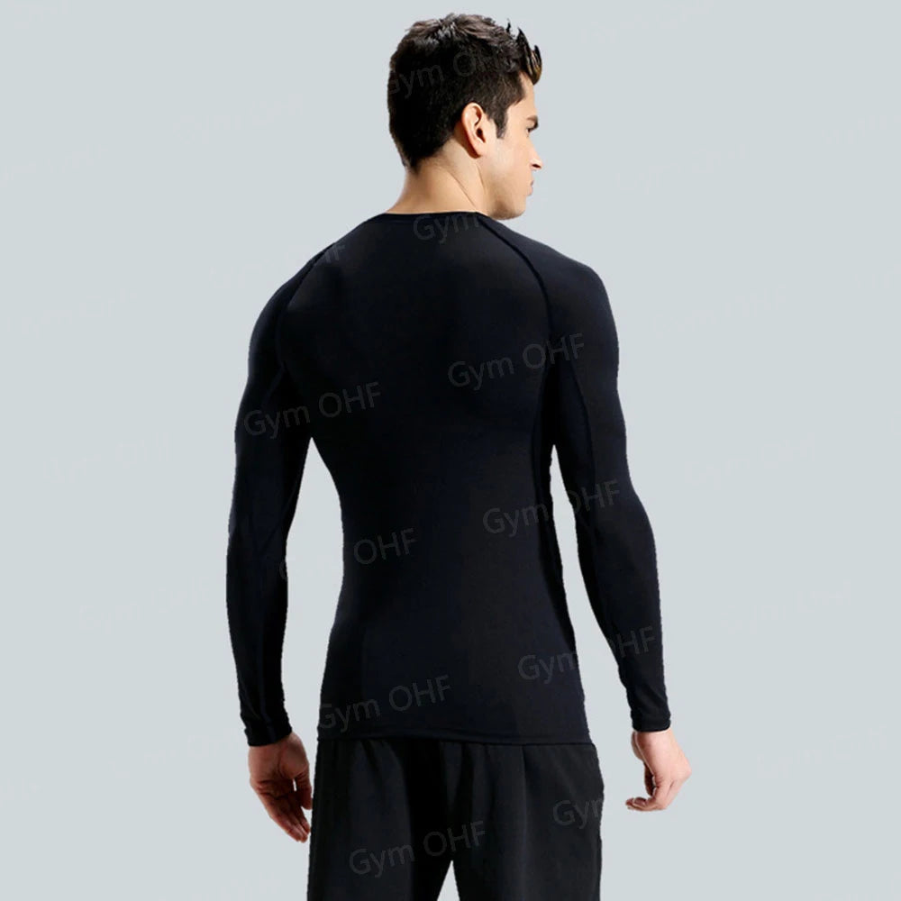 Men Gym Fitness Workout Tights Sport Jersey Athletic Running Shirt Compression Long Sleeve T Shirt Men Elastic Training T-shirt