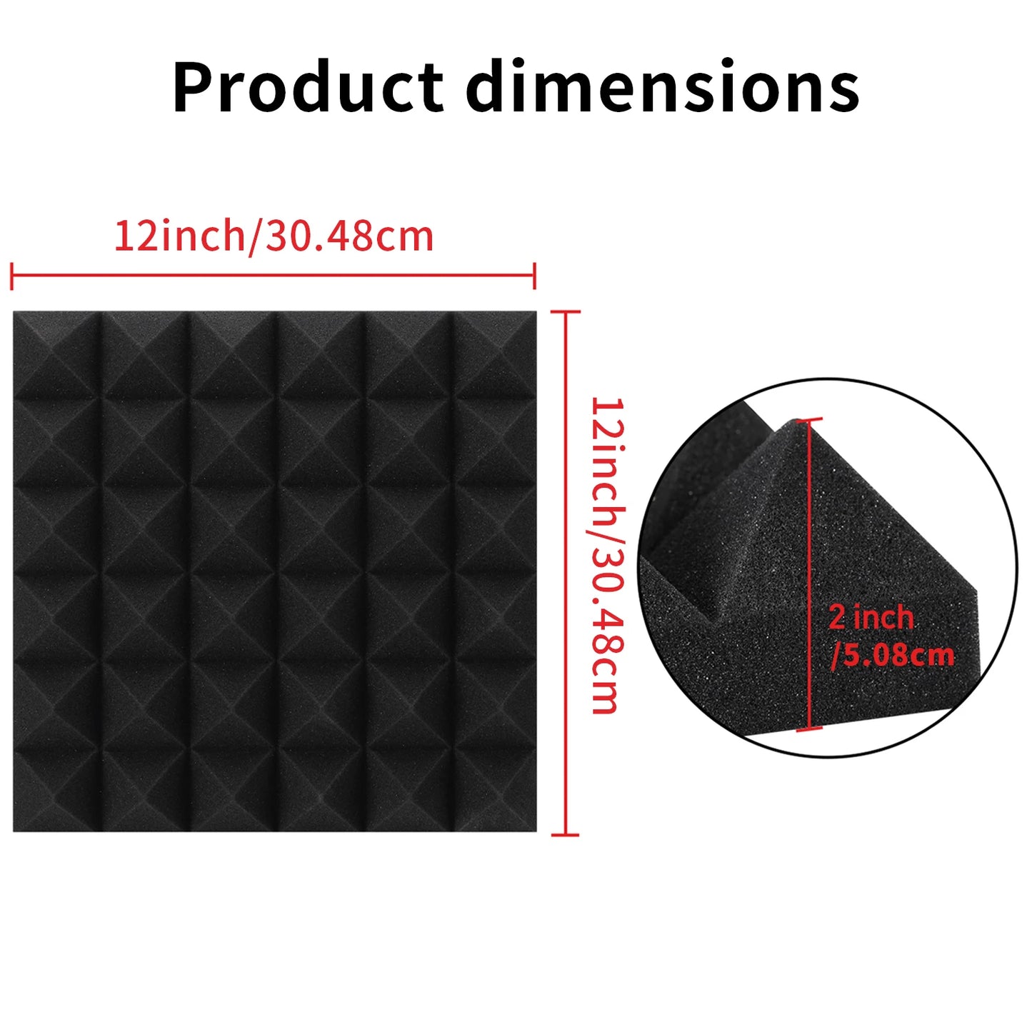 24 Packs Acoustic Foam Panels Pyramid 2" X 12" X 12", Soundproofing Foam Noise Cancelling Foam with 120 PCS Double-Side adhesive