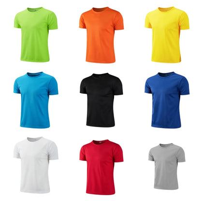 Men Breathable Bodybuilding Sport t Shirt Short Sleeve Football t-Shirts Men Quick Dry Running Gym Shirt Fitness Soccer Jersey