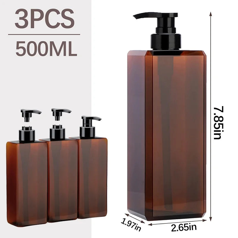 Bathroom Refillable Liquid Square Bottle Dispenser Lotion Containers With Labels Dish Soap Body Wash Dispenser 500ml