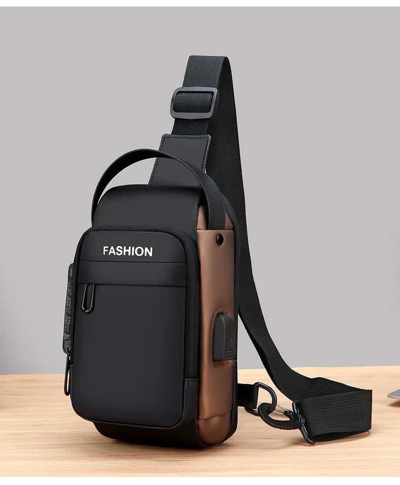 Men Anti Theft Chest Bag Shoulder Bags USB Charging Crossbody Package School Short Trip Messengers Bags Men's Oxford Sling Pack