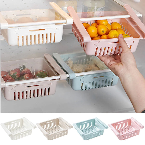 Contenitore per alimenti e frutta da cucina, in plastica, per frigorifero, scorrevole sotto il ripiano, contenitore per cassetti, contenitore per frigorifero