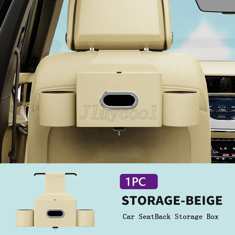 For Tesla Model 3 Y Leather Car Seatback Multi-Functional Storage Box Car Seat Back Organizer Rack Car Seat Rear Tissue Box