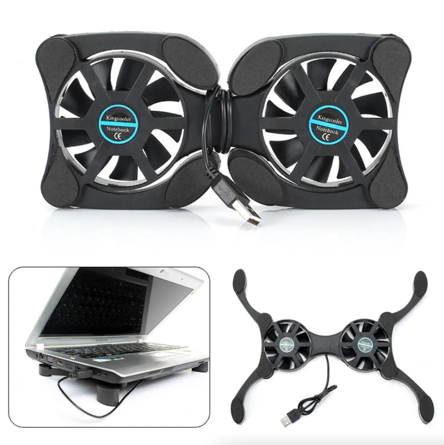 Dual USB Cooling Fan Pad Foldable Slim Fans Cooler Stand For Laptop PC Notebook