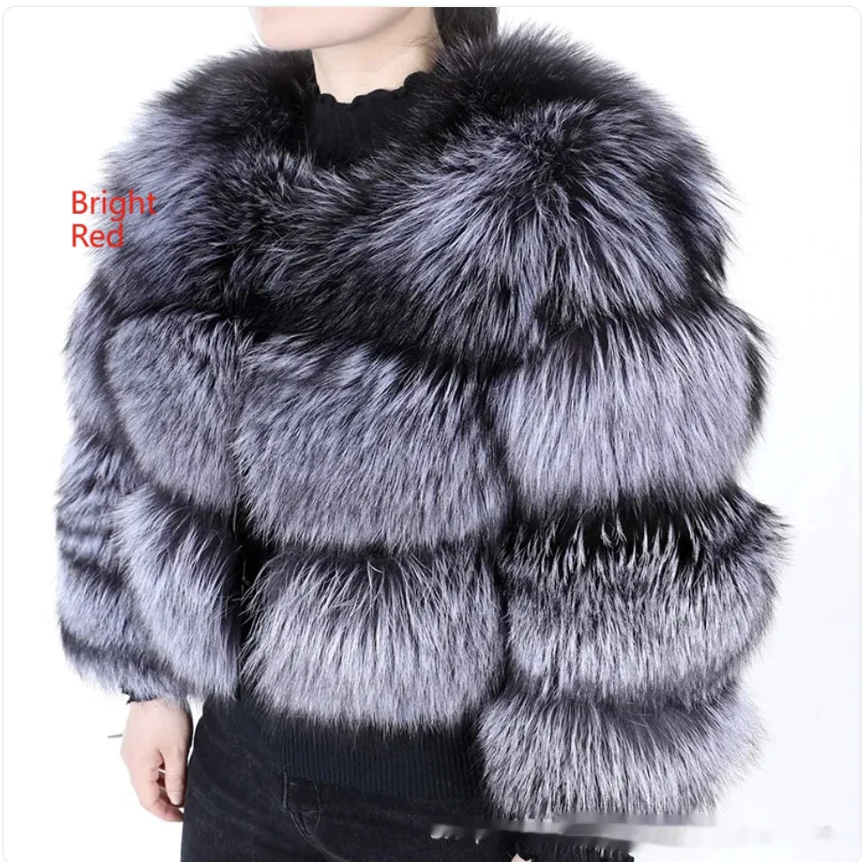 Warm Raccoon Fur Leather Coat for Women