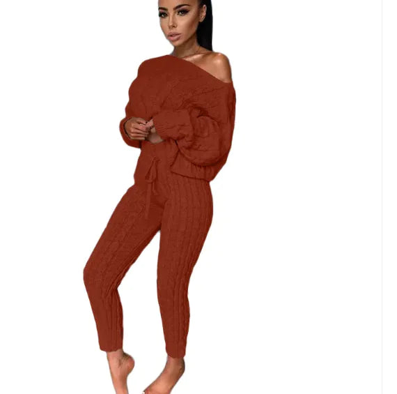 Autumn-Winter Knitted Two-Piece Tracksuit for Women