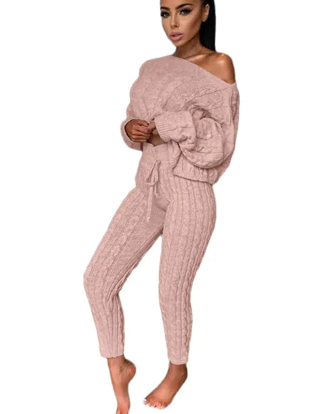 Autumn-Winter Knitted Two-Piece Tracksuit for Women