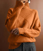 Loose High Collar Warm Sweater Solid Color Knitted Women