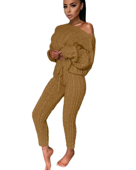 Autumn-Winter Knitted Two-Piece Tracksuit for Women