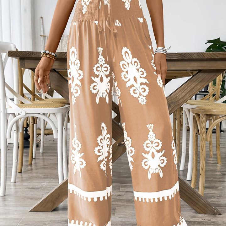 Pantaloni a gamba larga con stampa floreale per donna