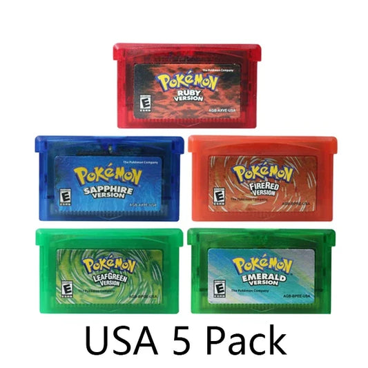 Pokemon Series GBA Game 32-Bit Video Game Cartridge Console Card Ruby FireRed Sapphire Emerald LeafGreen USA Version for GBA NDS 