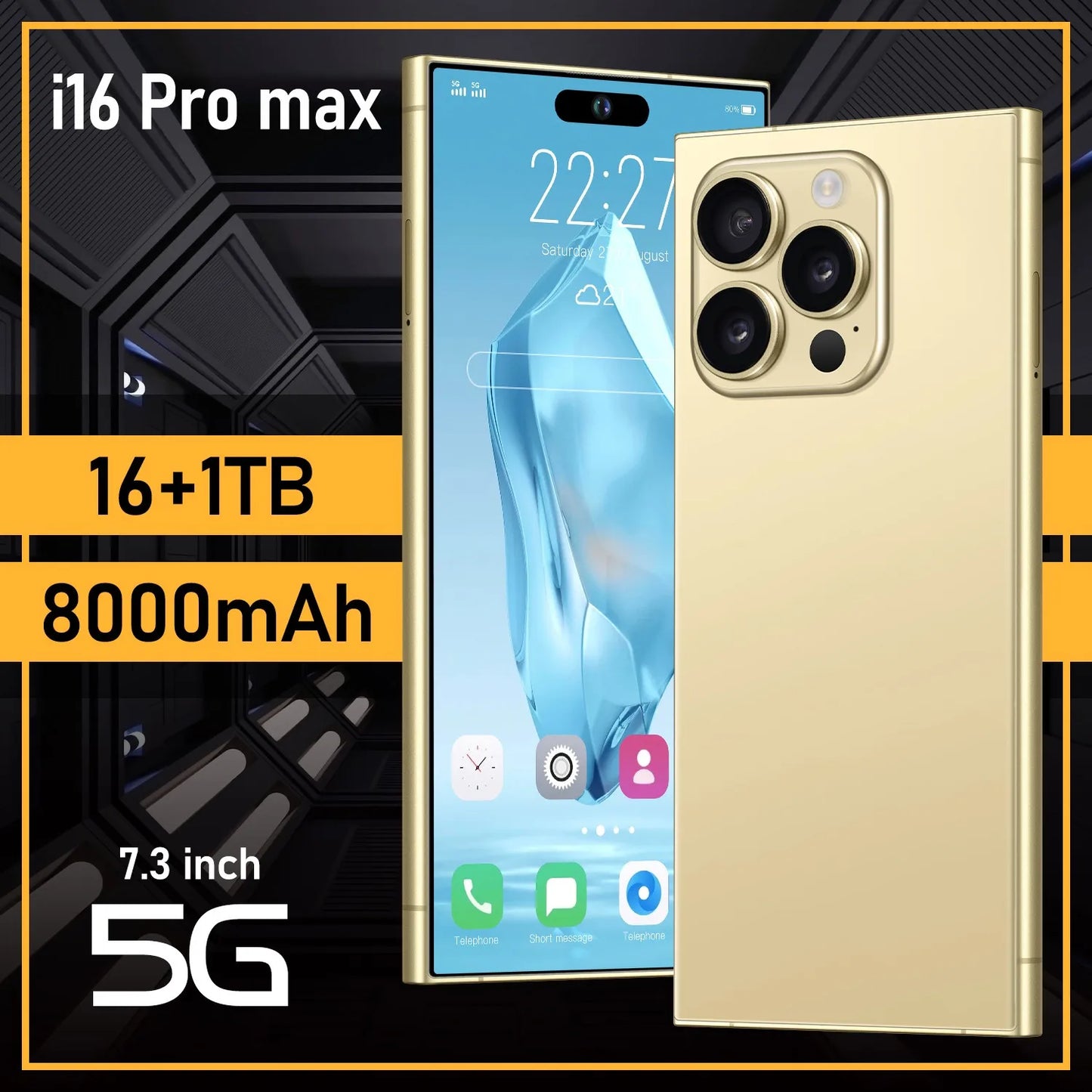 Mobile Phones I16 Pro Max Smartphone, 7.3 HD Screen, Original 5G, Dual Sim, Android, Unlocked Cell Phone, Global Version