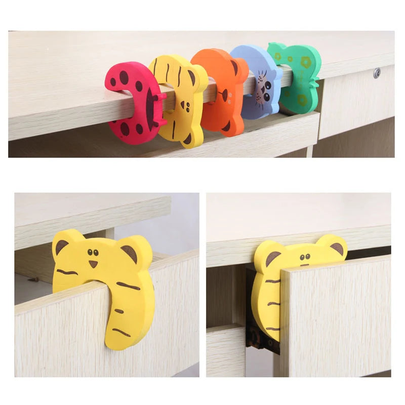 5Pcs/Lot  Baby Safety For Newborn Furniture Protection Card Door Stopper Security Cute Animal Care Child Lock Finger Protector