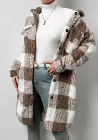 1-Women Long Plaid Fleece Sweatshirt