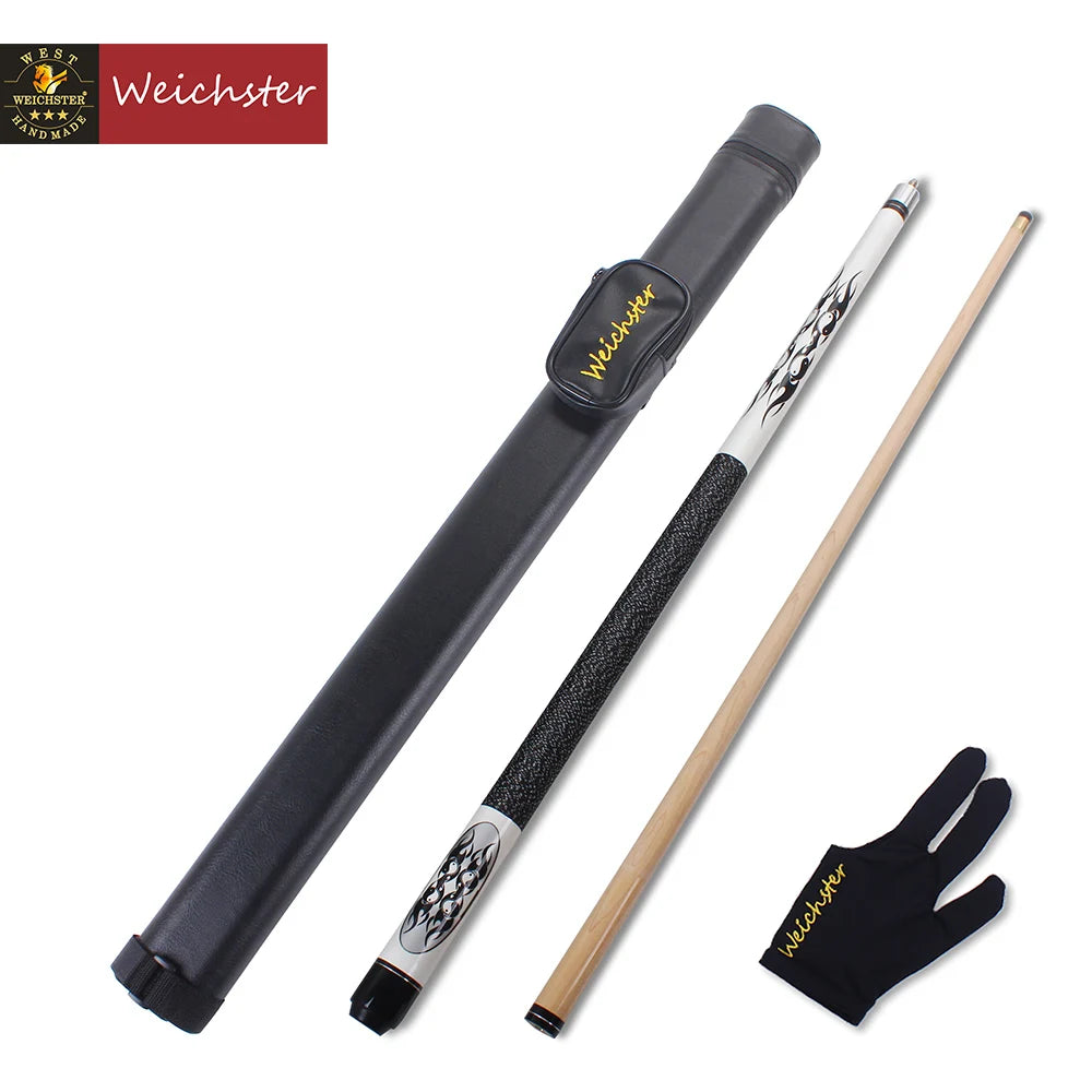 Weichster Billiard Pool Cue Stick 1/2 Maple Wood with Case and Glove 58" 13mm Screw on Tip Cue