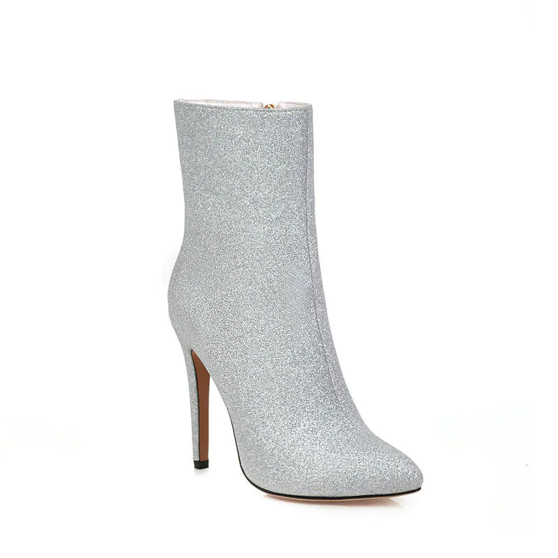 Glitter Pointy Toe Stivaletto Heeled Boots