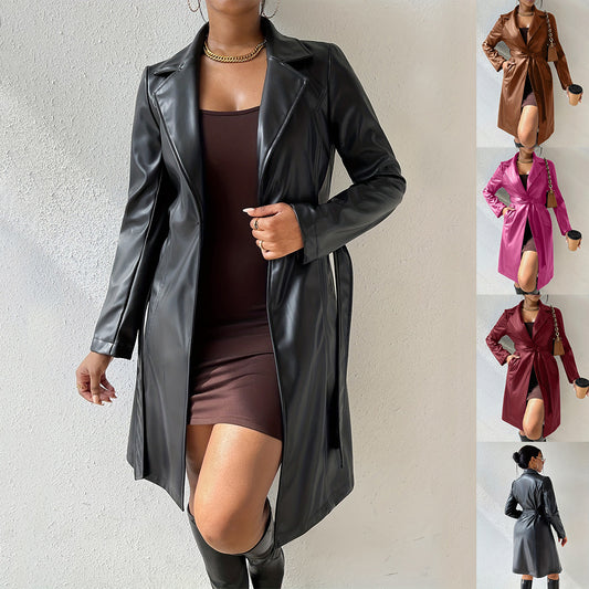 Long faux leather coat