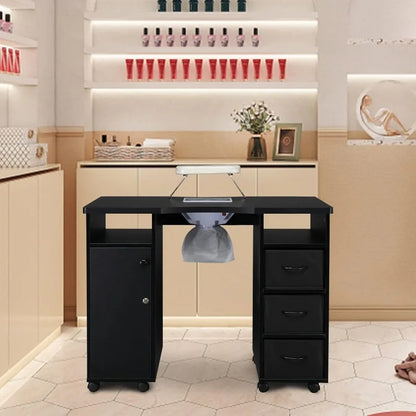 Manicure Nail Table, Double Cabinet 3 Drawers 1 Door Nail Desk Station for Home Spa Beauty Salon