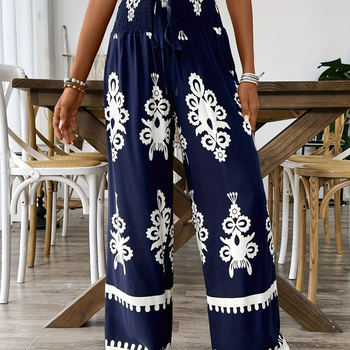 Pantaloni a gamba larga con stampa floreale per donna